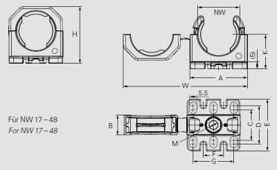 10 COPA-H Wellrohrhalter NW48/50 FIP schwarz mit Montagesockel